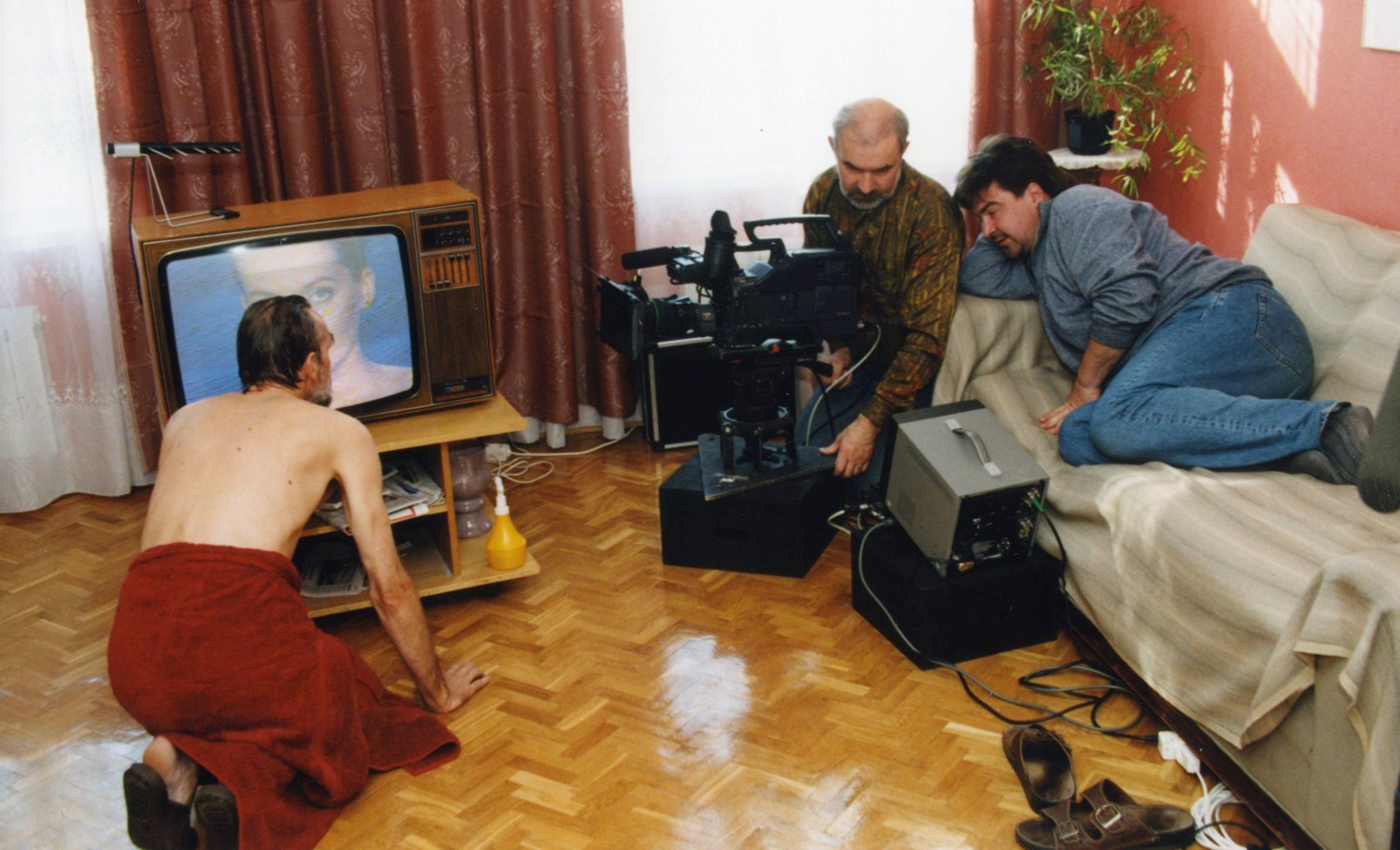 Filmivõtetel - Näitleja Lembit Ulfsak, operaator Ago Ruus, režissöör Mart Kivastik - Foto Toomas Tuul