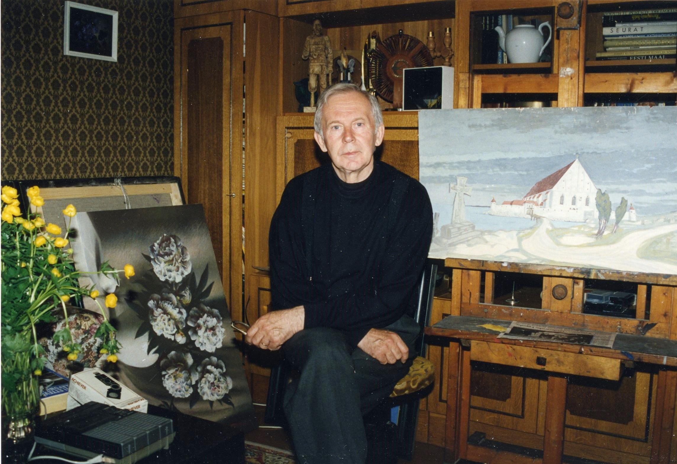 Viimse reliikvia (1969) kunstnik Rein Raamat, taustal Pirita kloostri kavand